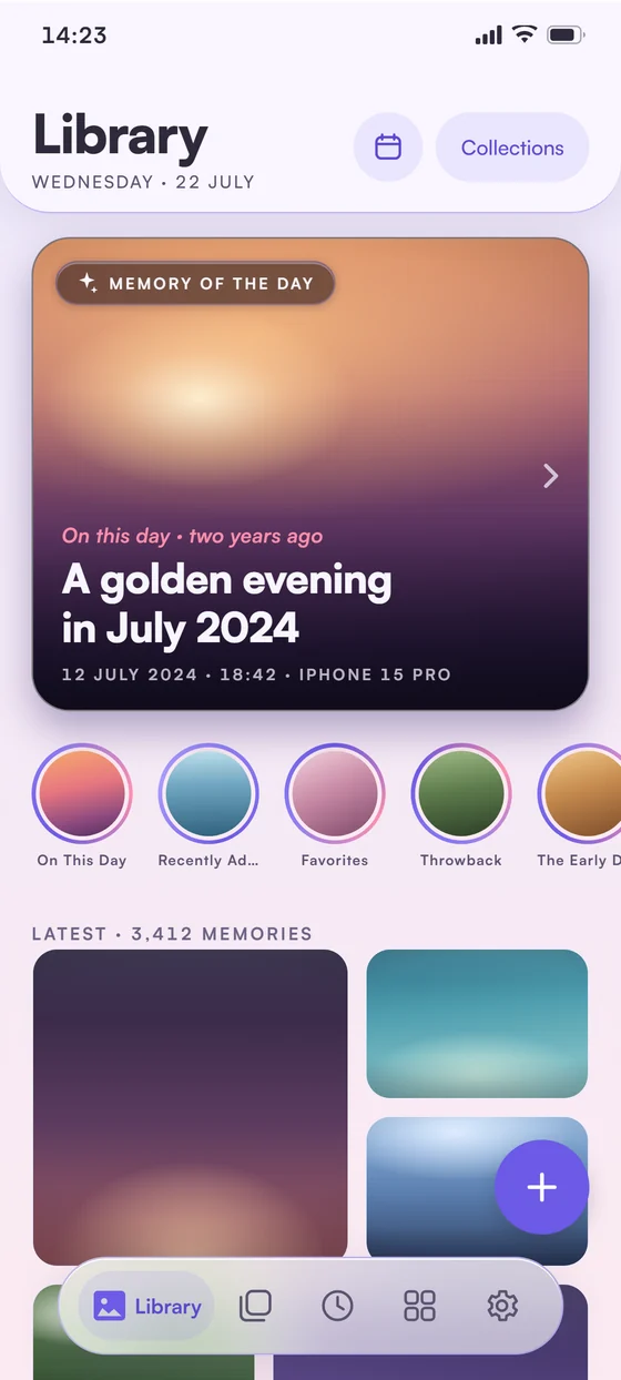 Reverie library — photos in an editorial grid